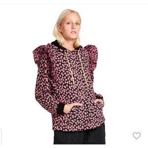 NWOT Sandy Liang X Target Women’s Pink Ditsy Floral Ruffle Hooded Sweater 3X